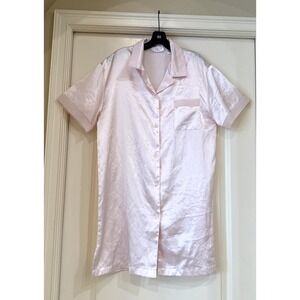 Cabernet Sleepwear Womens L Pink Silky‎ Short Sleeve Button Up Pajama Top Lounge
